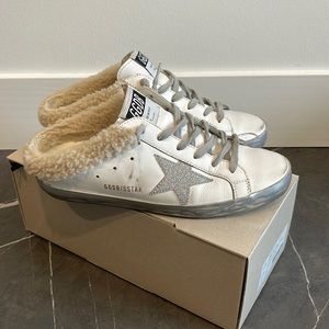 Golden Goose Super-Star Sabots in white leather with shearling lining 38 8
